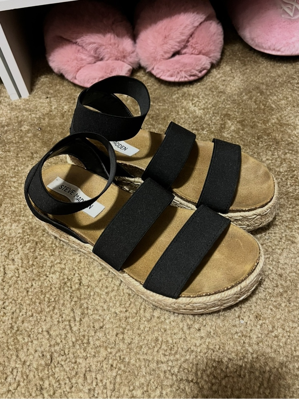 Steve Madden Black Elastic Strap Espadrille Sandals